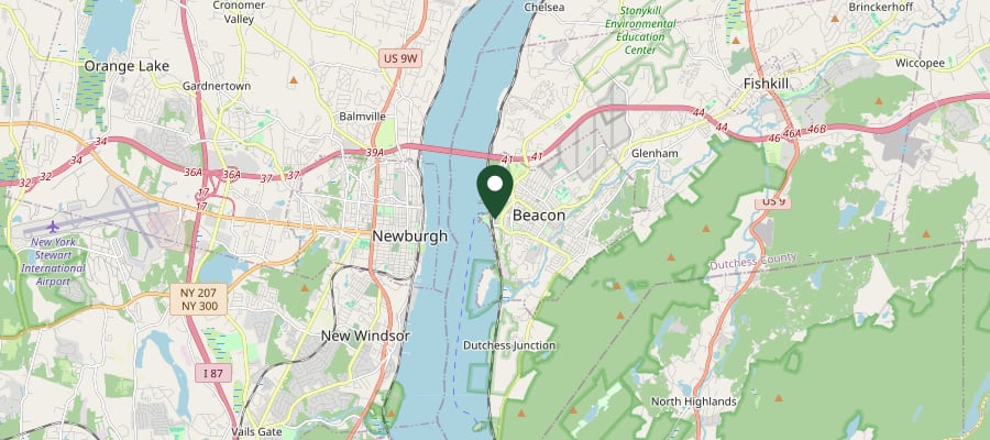 Locator map showing Beacon, NY, within the GXB Precision Tree Care service area in Dutchess County