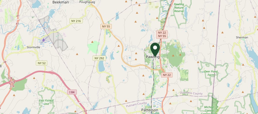 Locator map showing Pawling, NY, within the GXB Precision Tree Care service area in Dutchess County