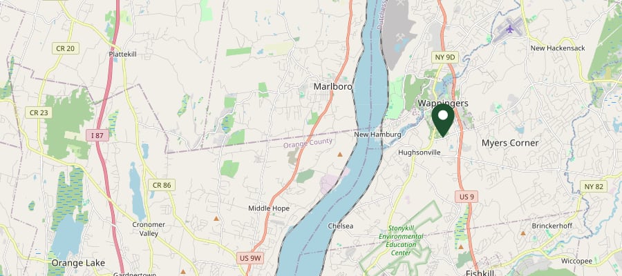 Locator map showing Wappinger, NY, within the GXB Precision Tree Care service area in Dutchess County